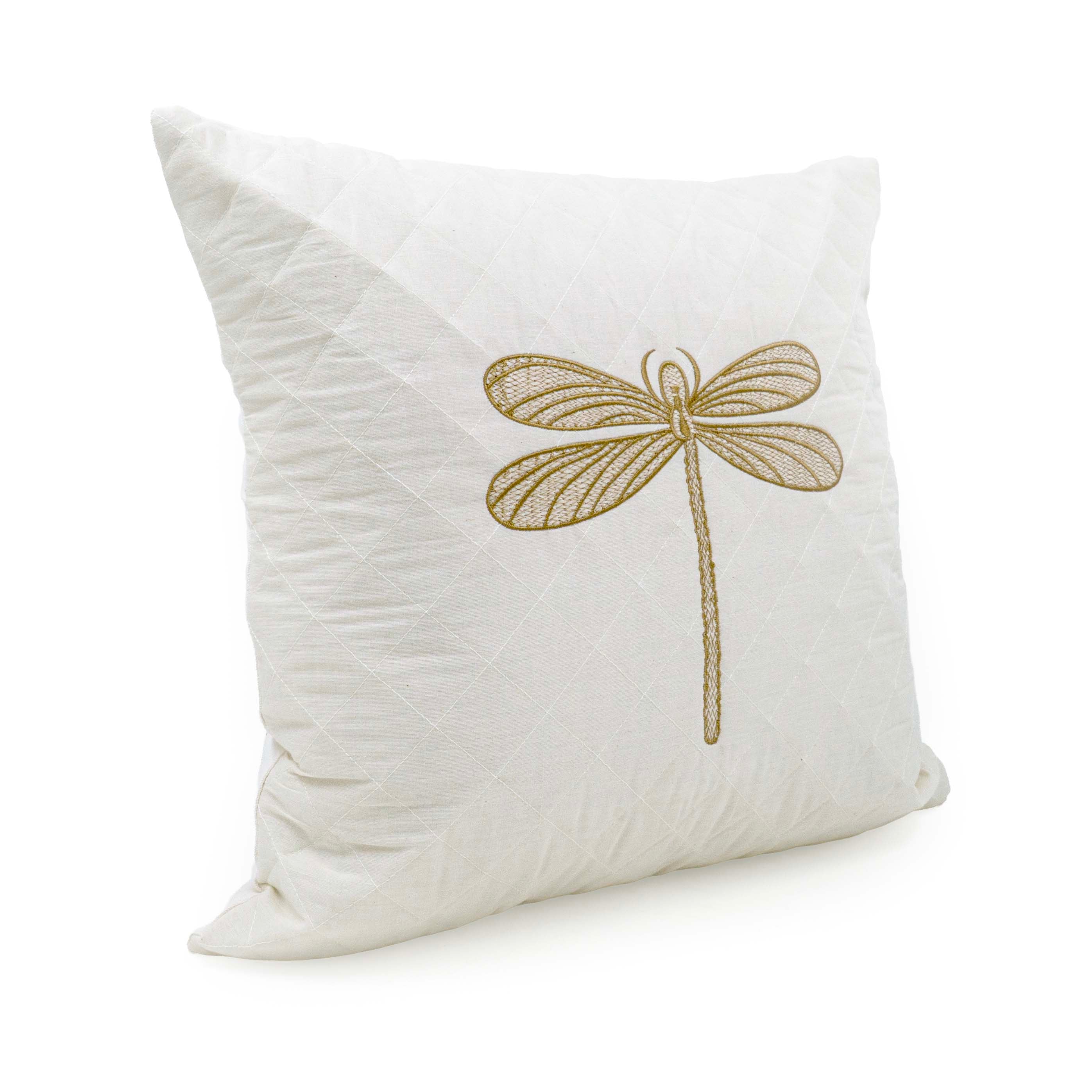 Embroidered Quilted Dragonfly Motif Cushion Cover