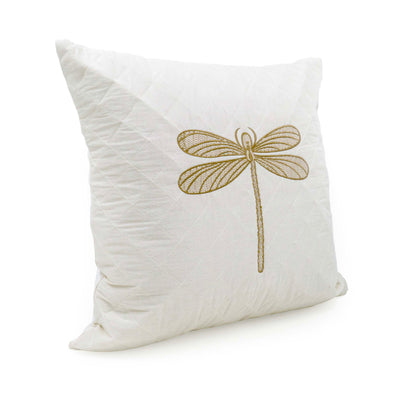Embroidered Quilted Dragonfly Motif Cushion Cover