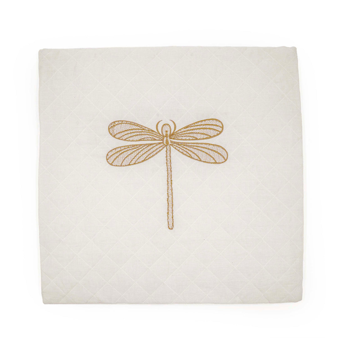 Embroidered Quilted Dragonfly Motif Cushion Cover