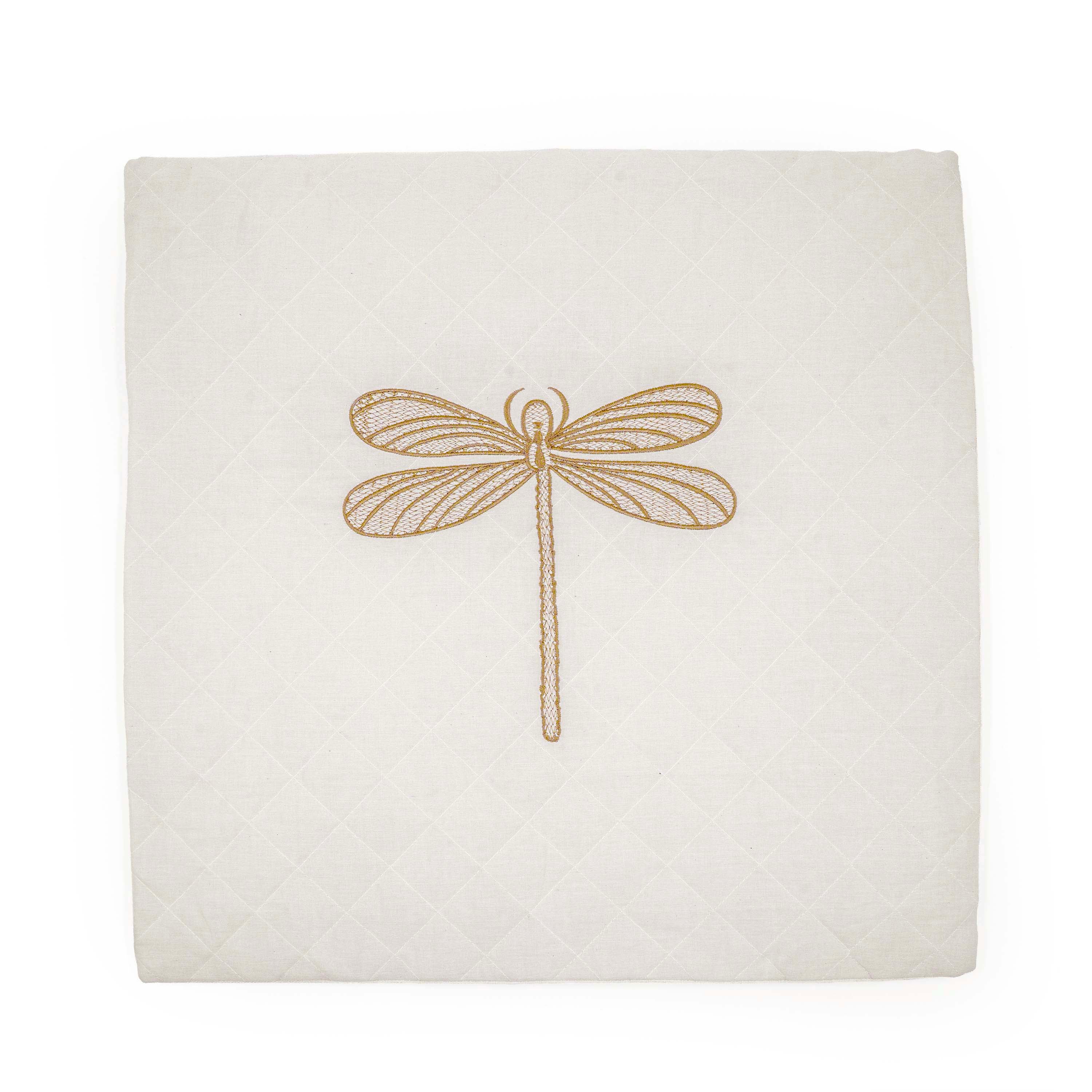 Embroidered Quilted Dragonfly Motif Cushion Cover
