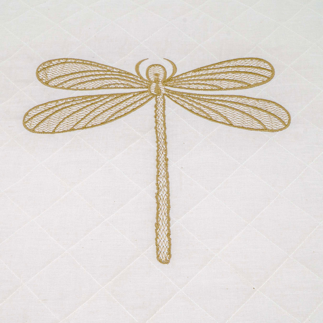 Embroidered Quilted Dragonfly Motif Cushion Cover