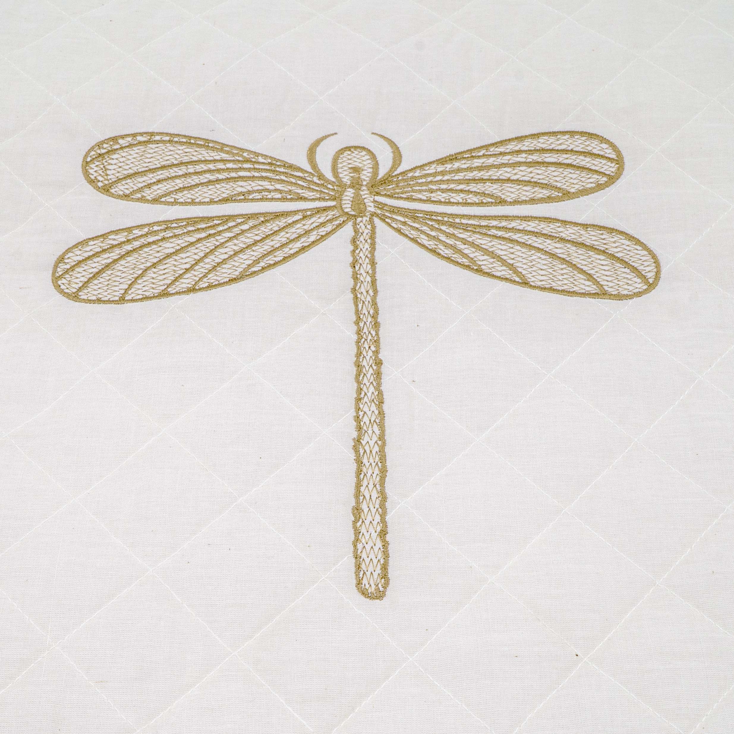 Embroidered Quilted Dragonfly Motif Cushion Cover