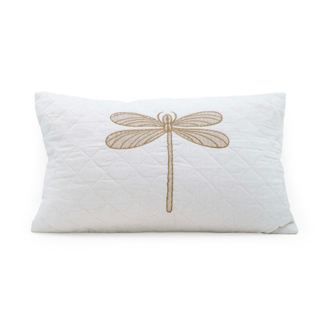 Embroidered Quilted Dragonfly Motif Cushion Cover