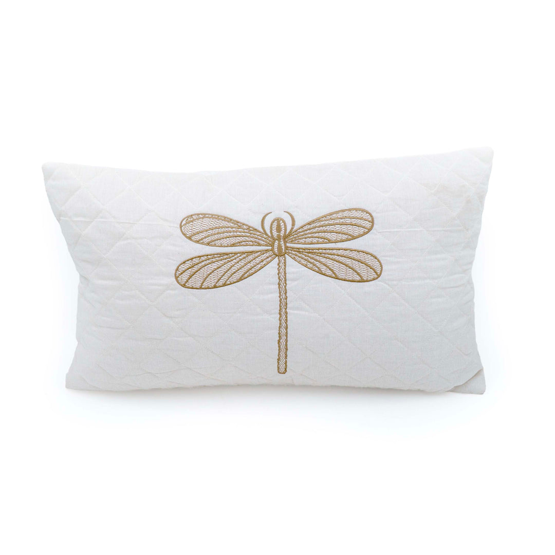 Embroidered Quilted Dragonfly Motif Cushion Cover