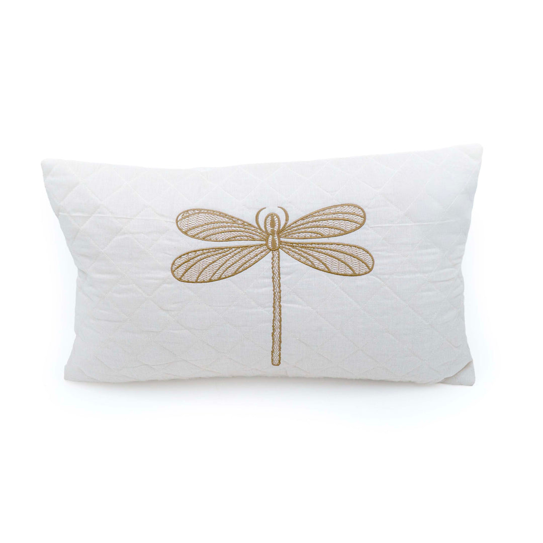 Embroidered Quilted Dragonfly Motif Cushion Cover