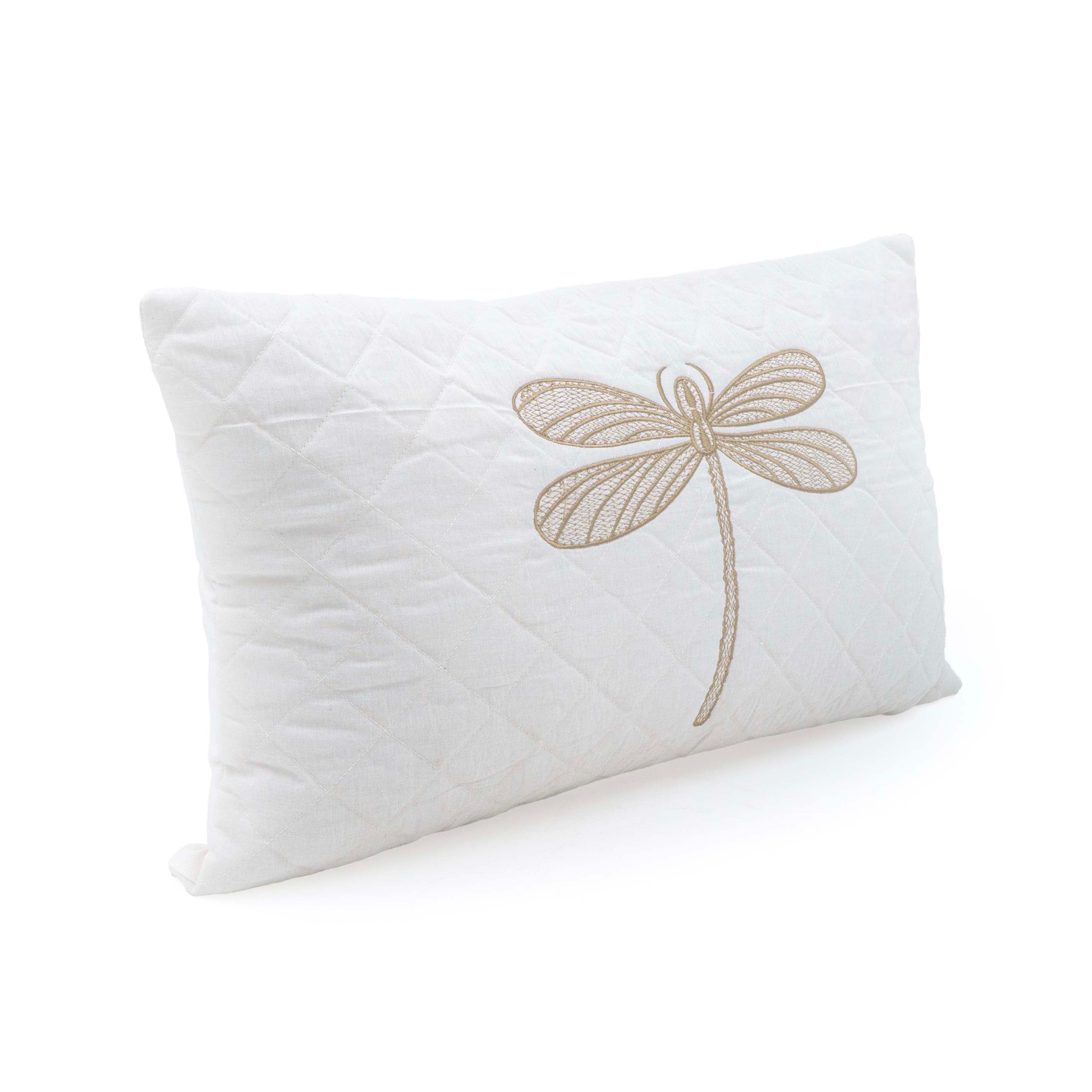 Embroidered Quilted Dragonfly Motif Cushion Cover