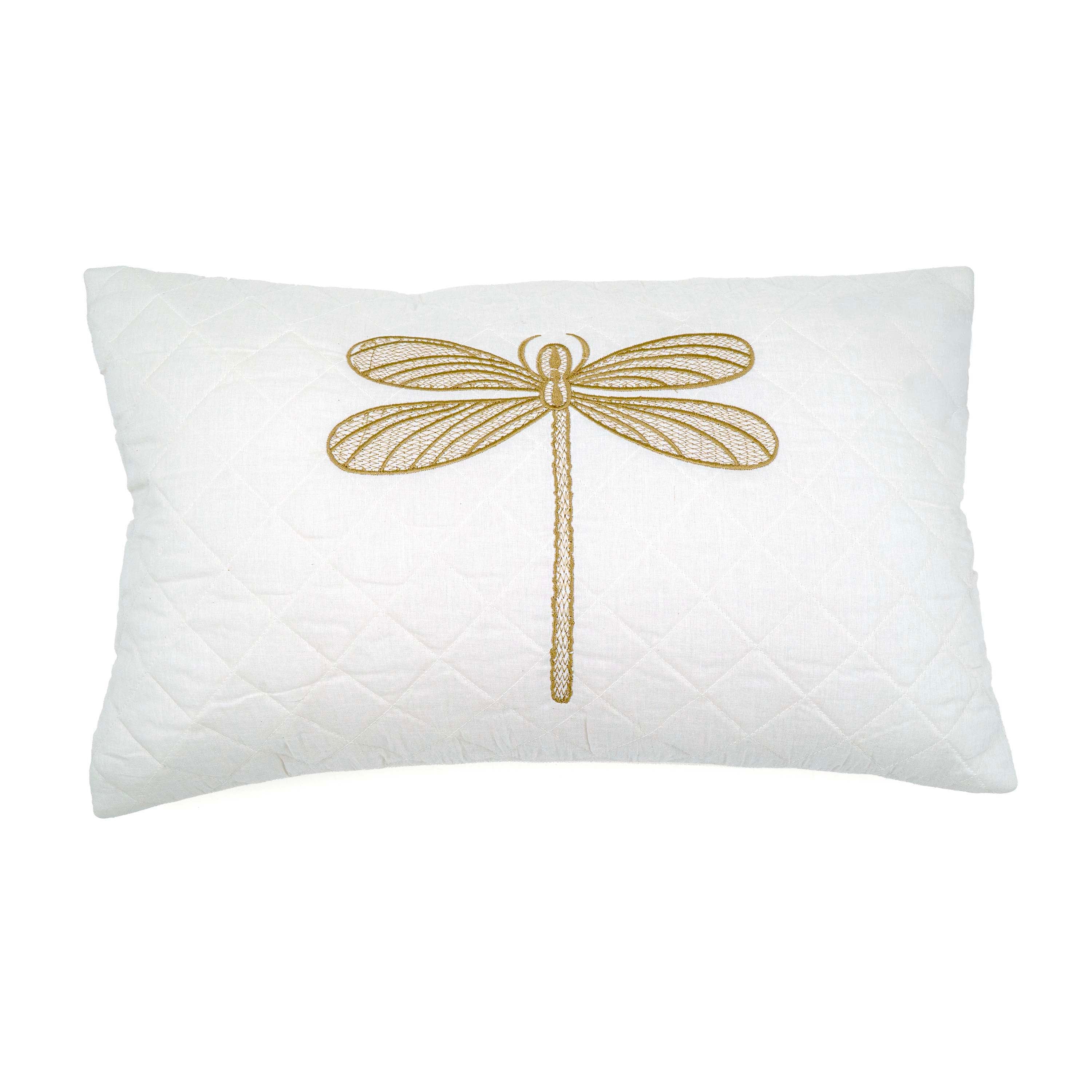 Embroidered Quilted Dragonfly Motif Cushion Cover