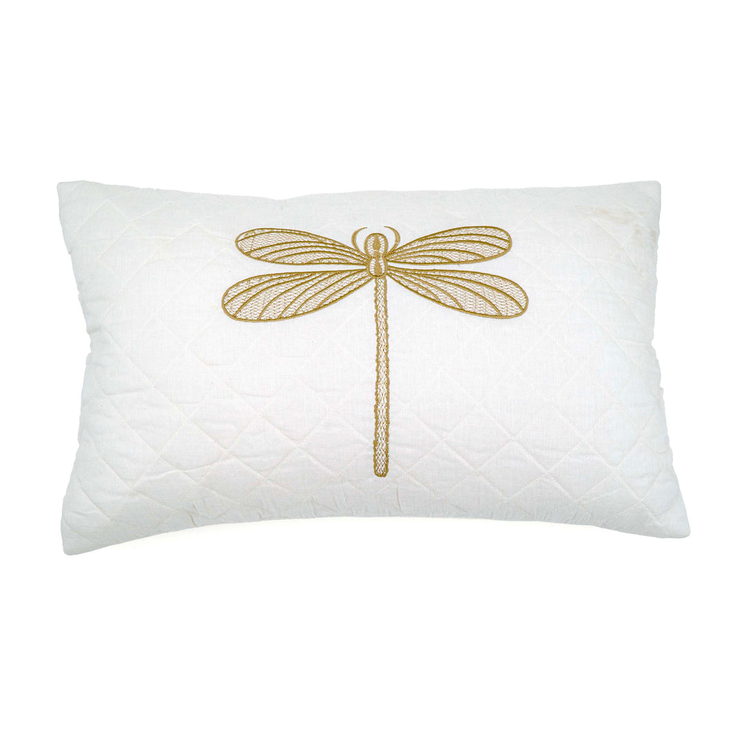 Embroidered Quilted Dragonfly Motif Cushion Cover