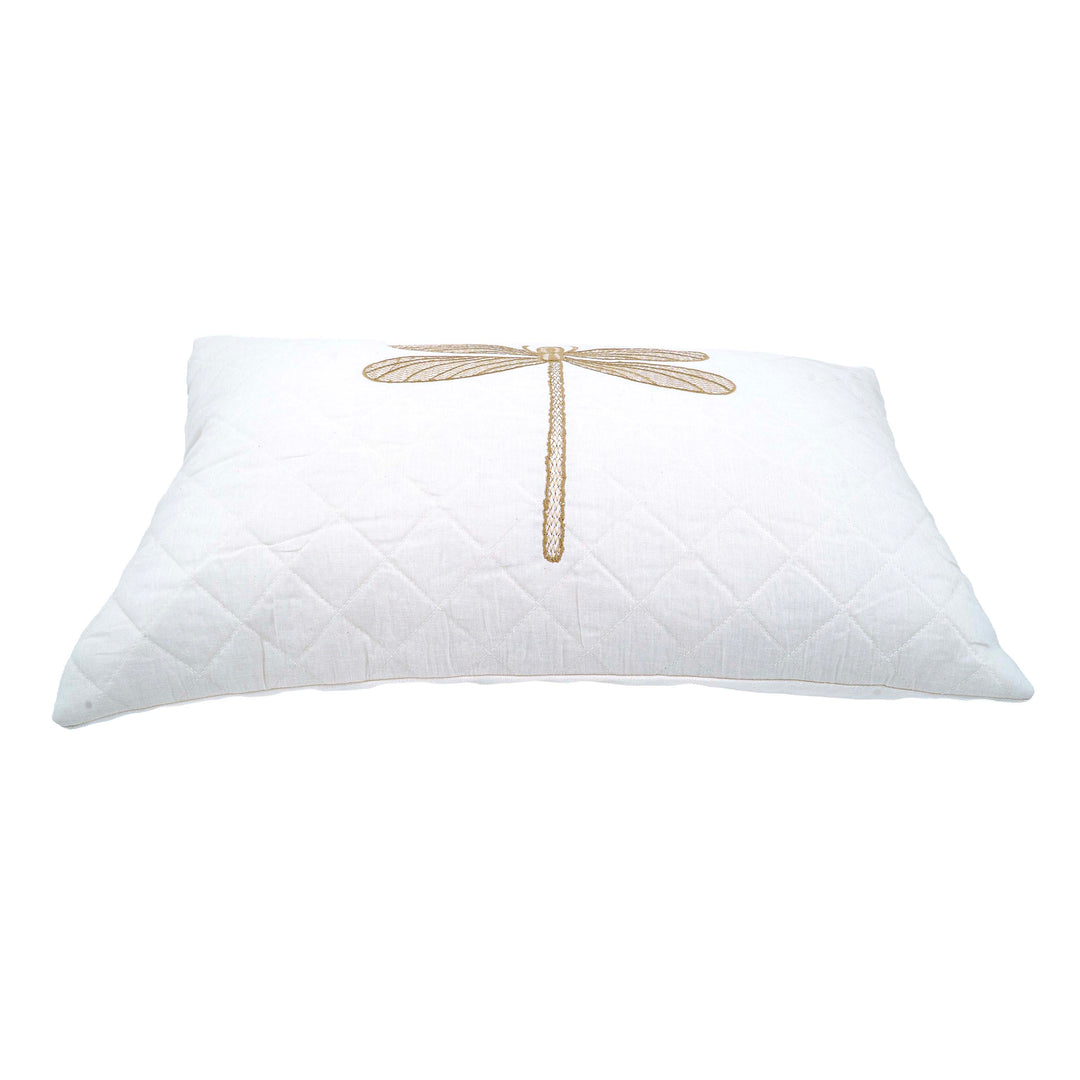 Embroidered Quilted Dragonfly Motif Cushion Cover