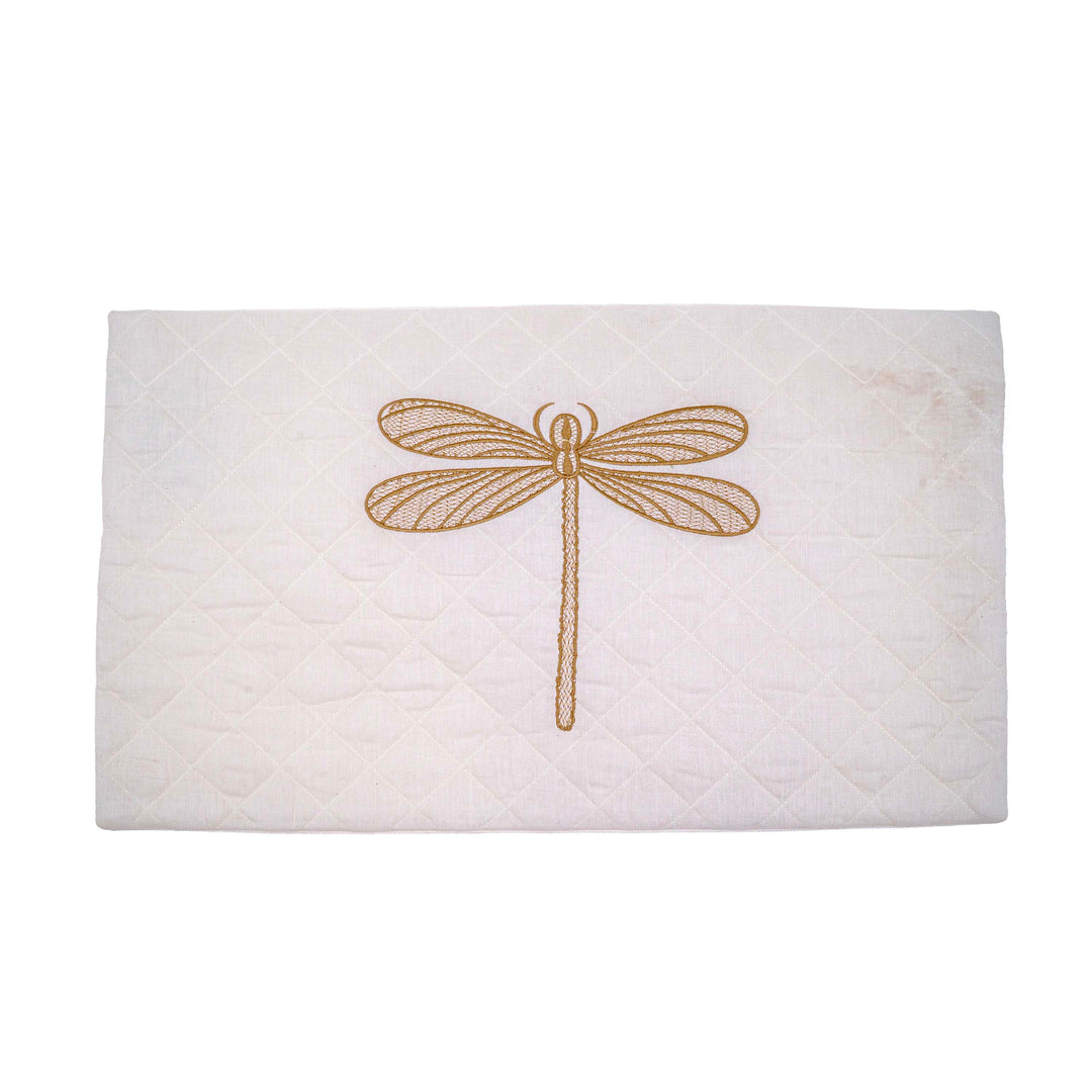 Embroidered Quilted Dragonfly Motif Cushion Cover