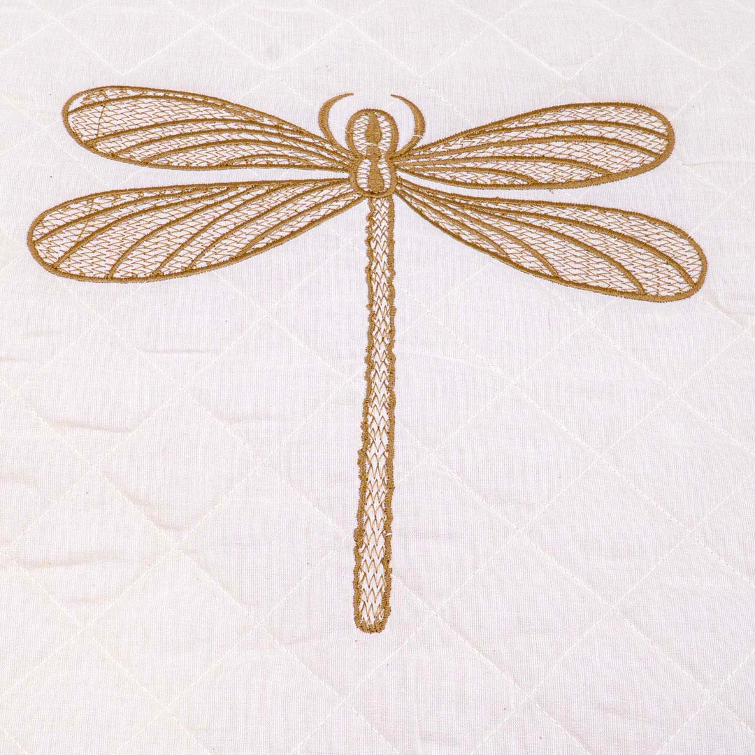 Embroidered Quilted Dragonfly Motif Cushion Cover