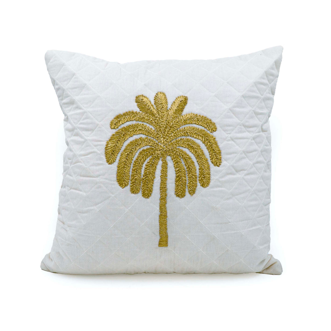 Embroidered Quilted Palm Motif Cushion cover