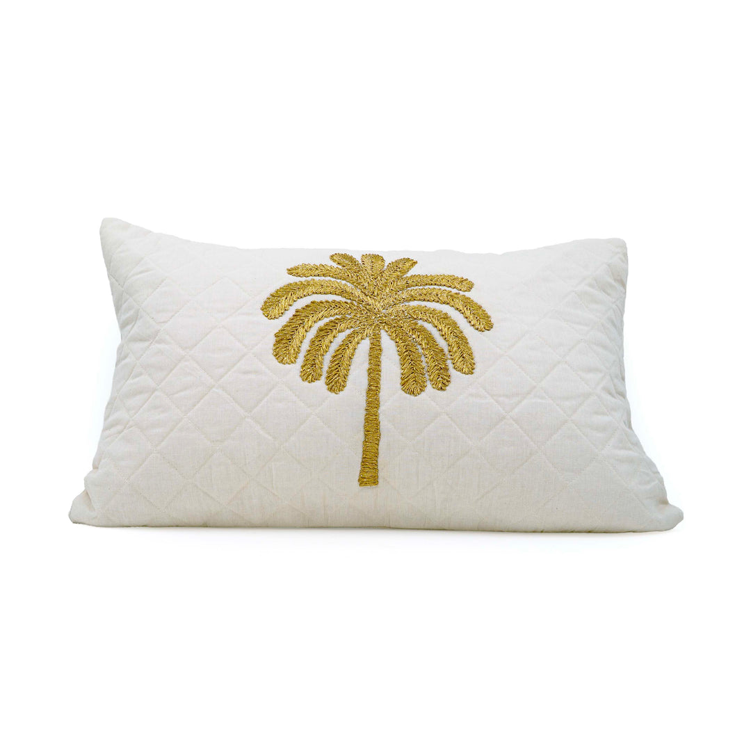 Embroidered Quilted Palm Motif Cushion Cover