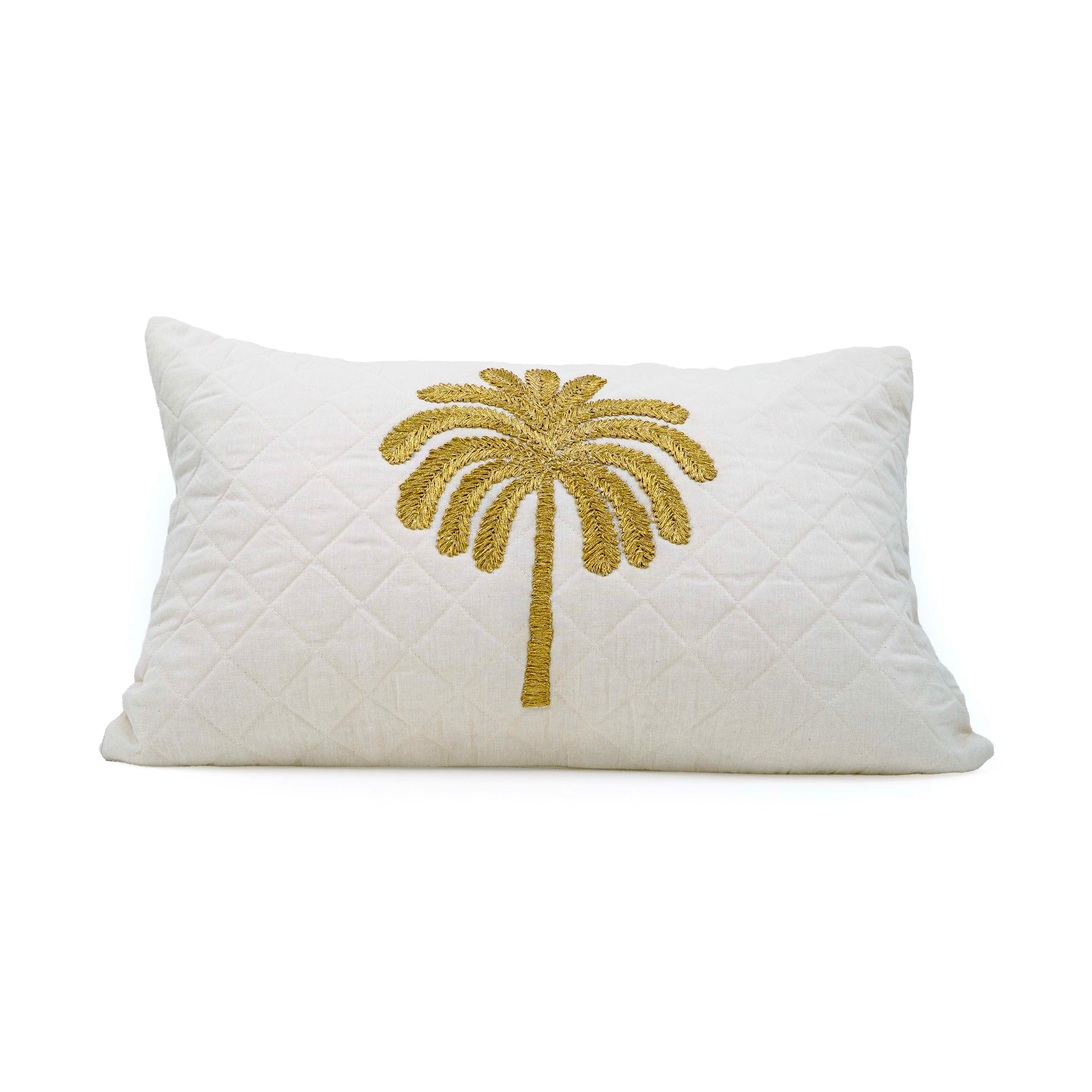 Embroidered Quilted Palm Motif Cushion Cover
