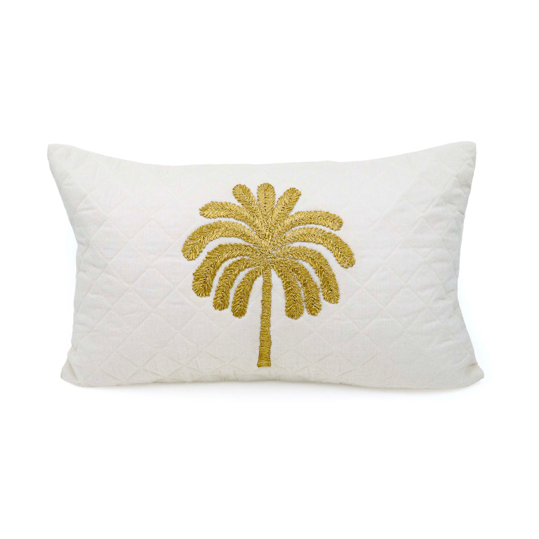 Embroidered Quilted Palm Motif Cushion Cover