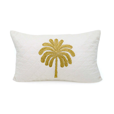 Embroidered Quilted Palm Motif Cushion Cover