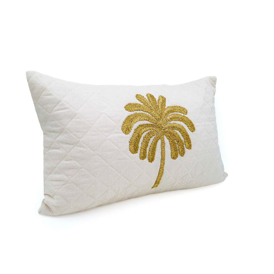Embroidered Quilted Palm Motif Cushion Cover