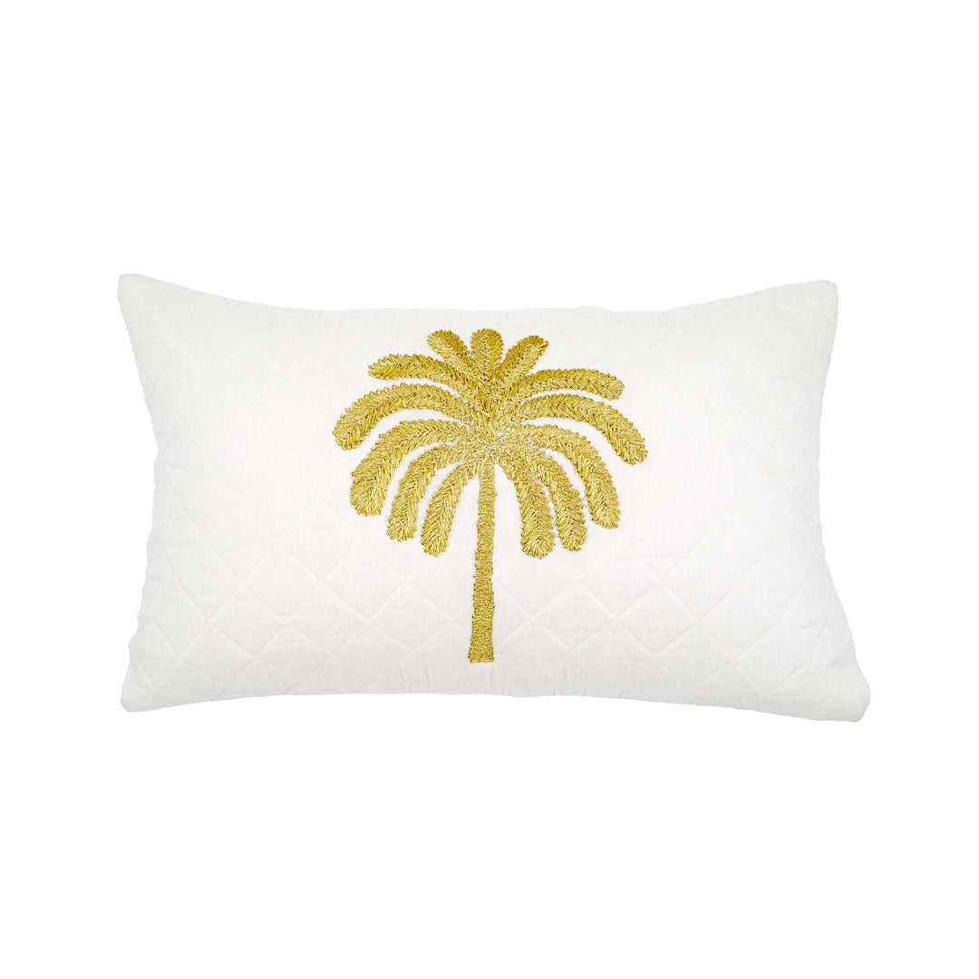 Embroidered Quilted Palm Motif Cushion Cover