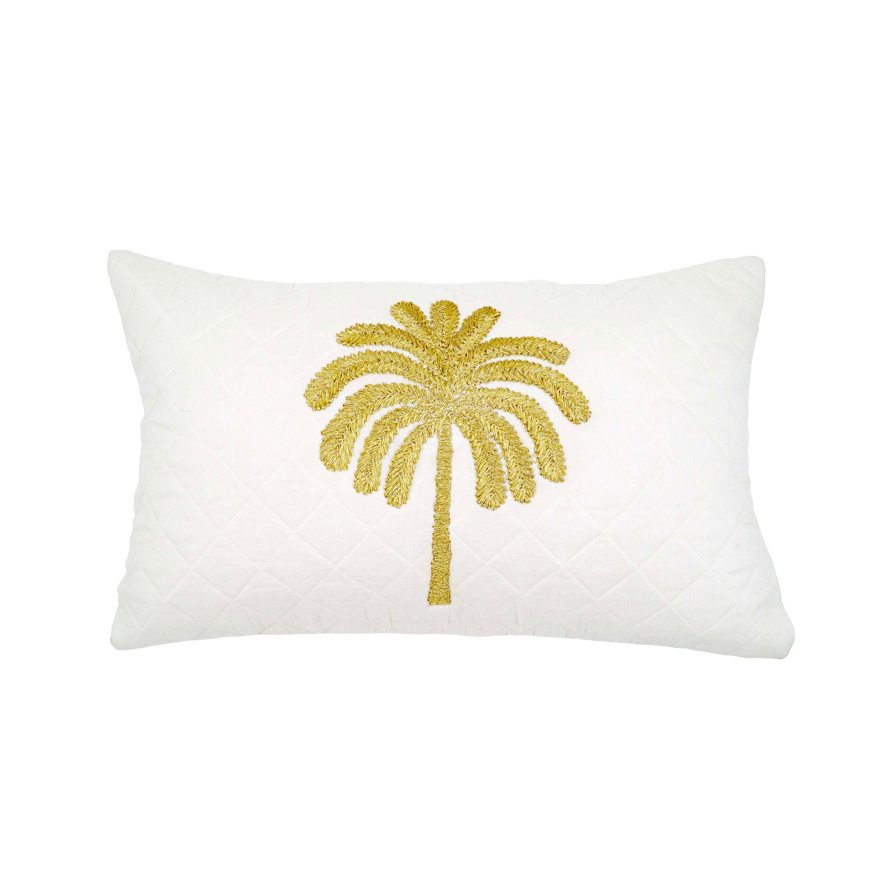Embroidered Quilted Palm Motif Cushion Cover