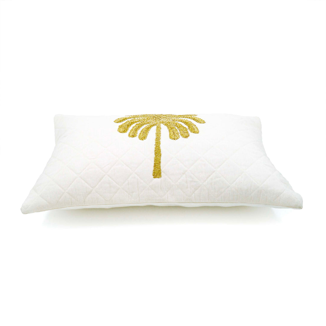 Embroidered Quilted Palm Motif Cushion Cover