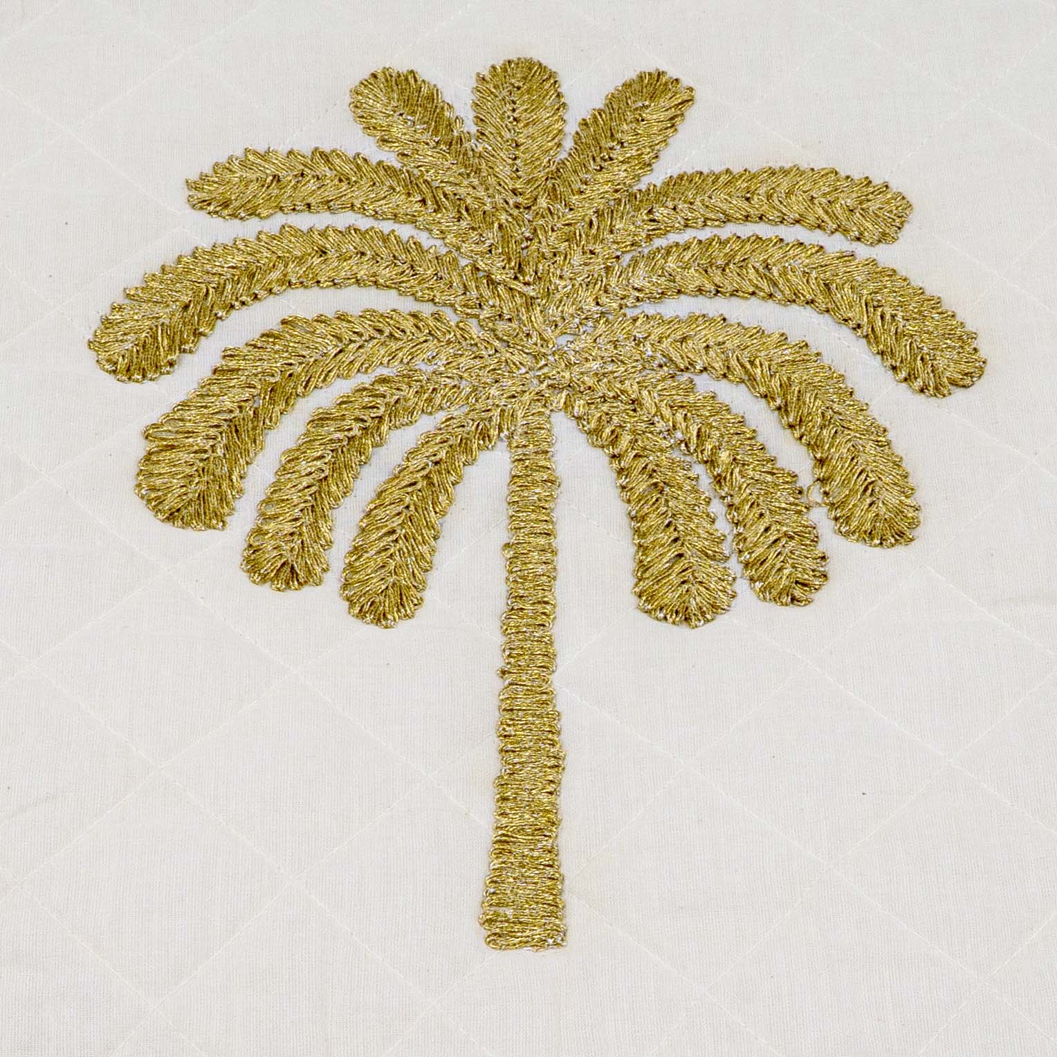Embroidered Quilted Palm Motif Cushion Cover