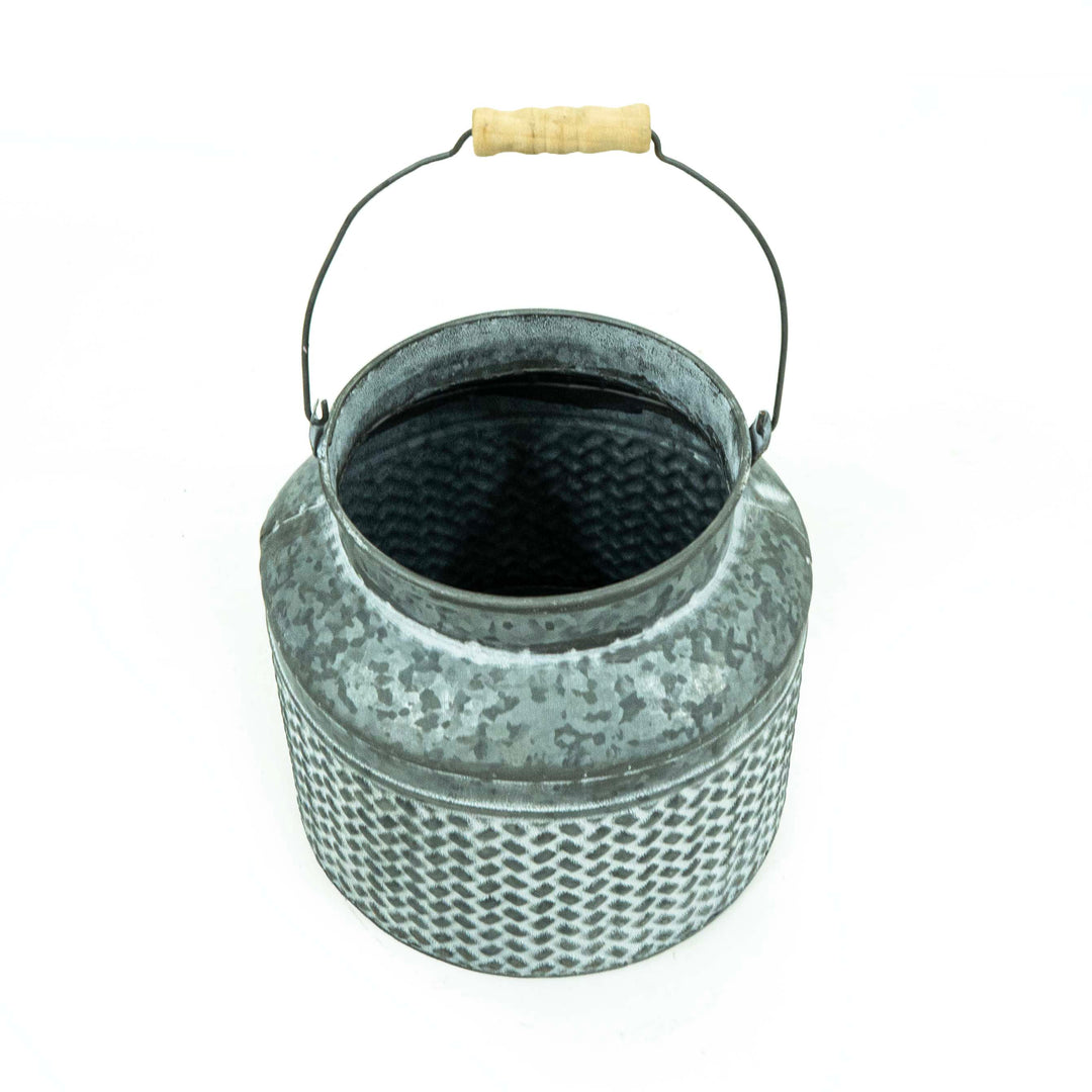 Ruth Metal Kettle Planter With Holder - Grey