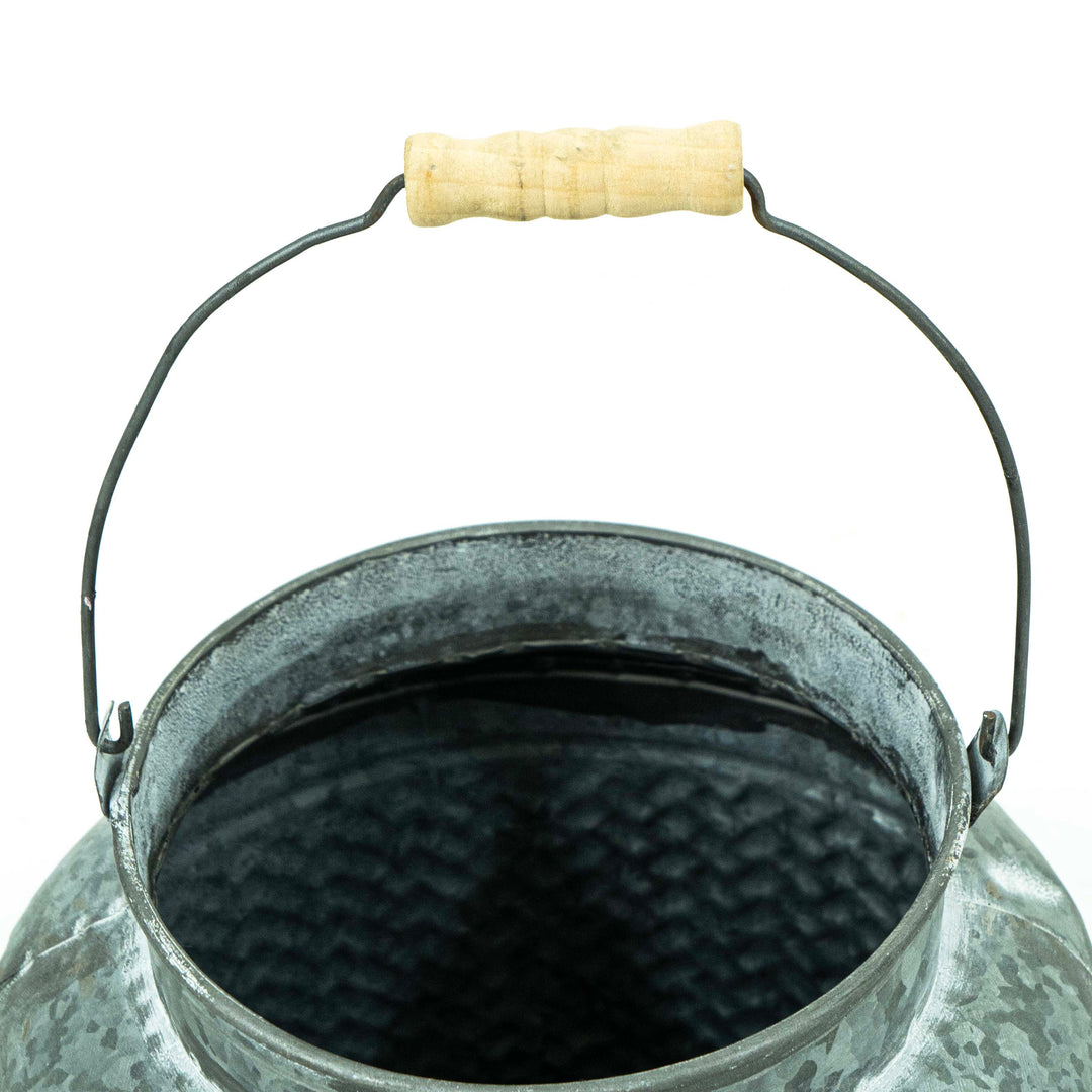 Ruth Metal Kettle Planter With Holder - Grey