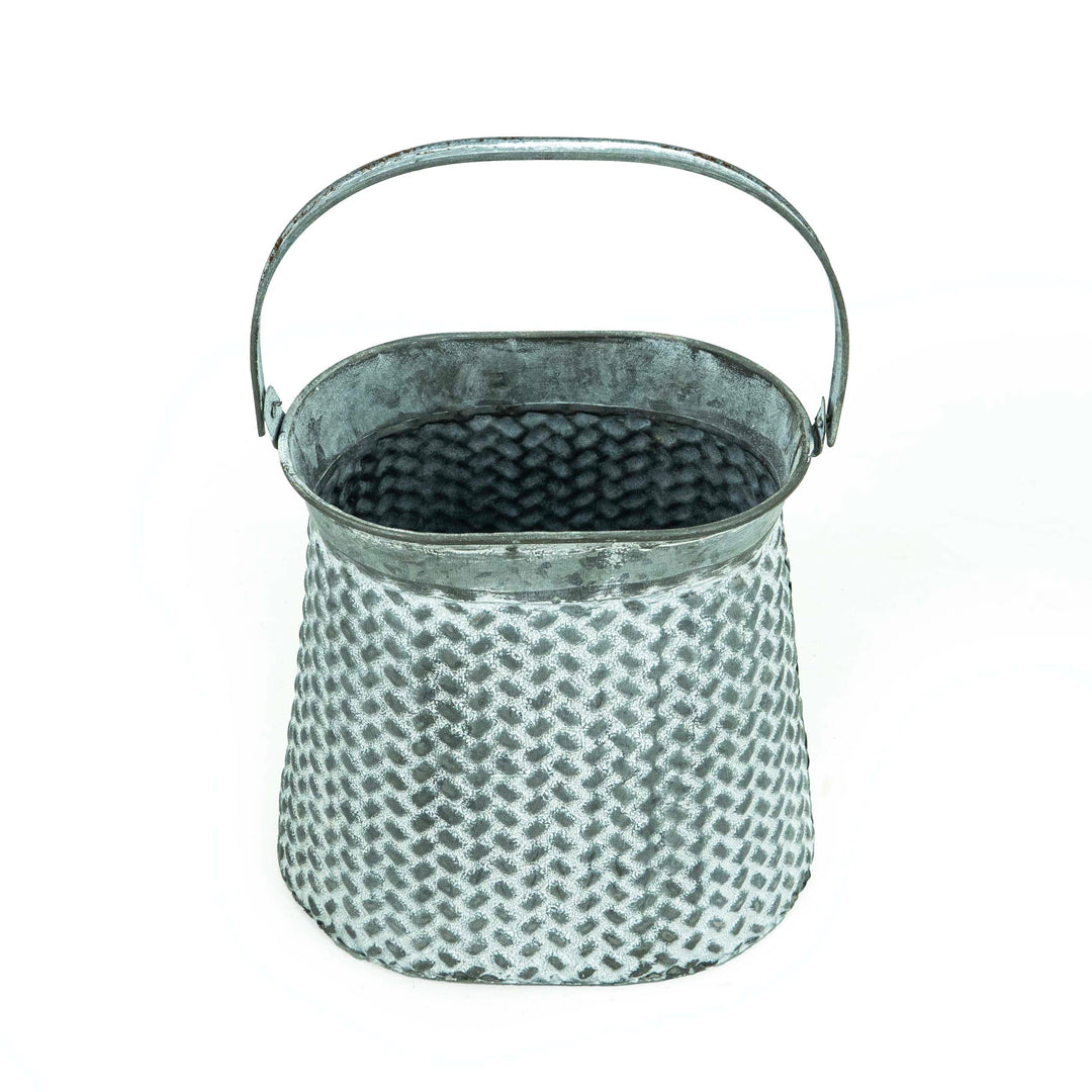 Ruth Metal Kettle Planter With Wide Holder - Grey