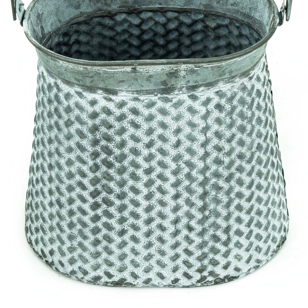 Ruth Metal Kettle Planter With Wide Holder - Grey