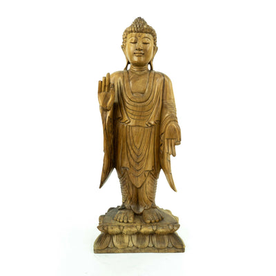 Suar Wooden Buddha Standing Sculpture