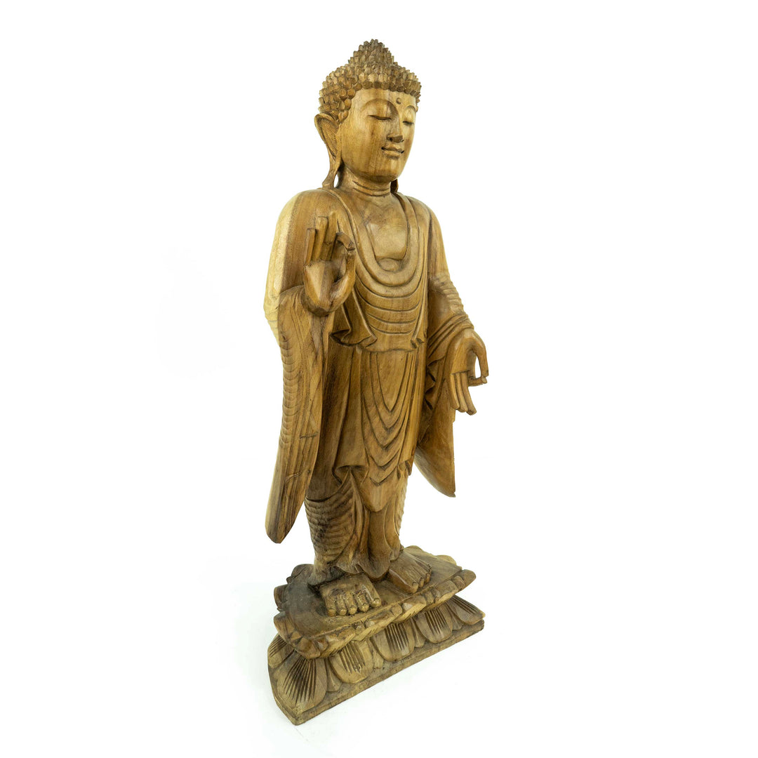 Suar Wooden Buddha Standing Sculpture