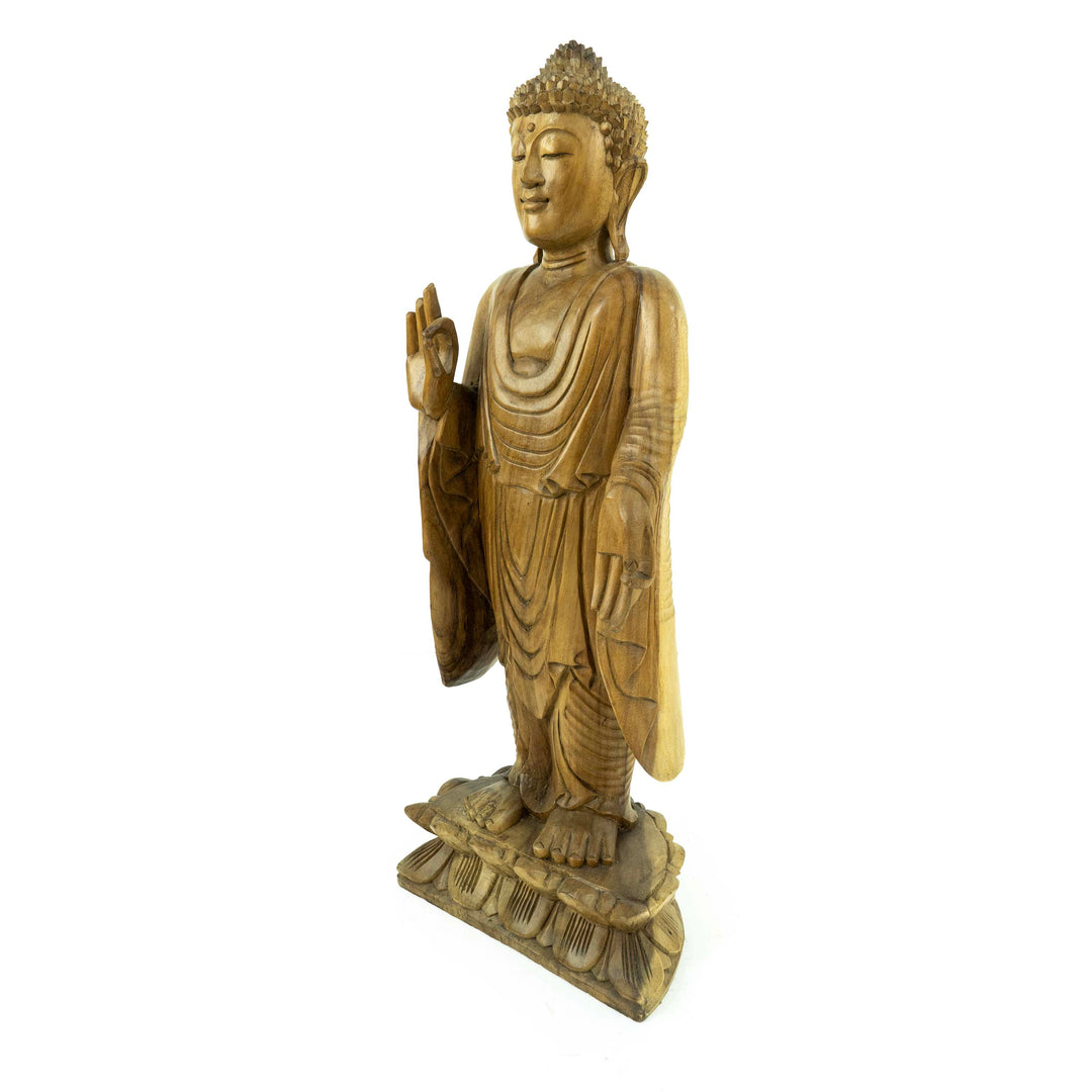 Suar Wooden Buddha Standing Sculpture