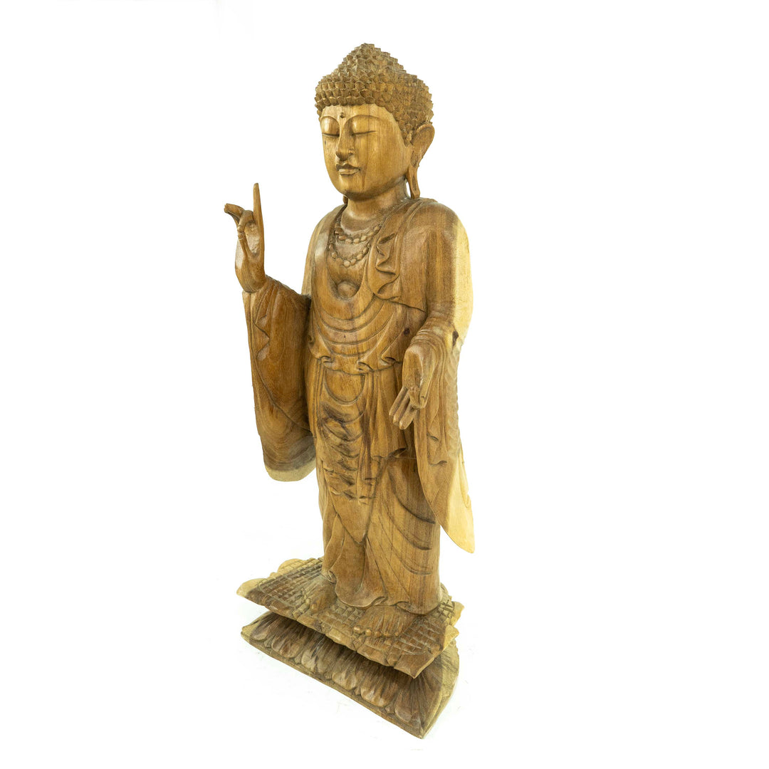 Suar Wooden Standing Buddha - Prithvi Mudra