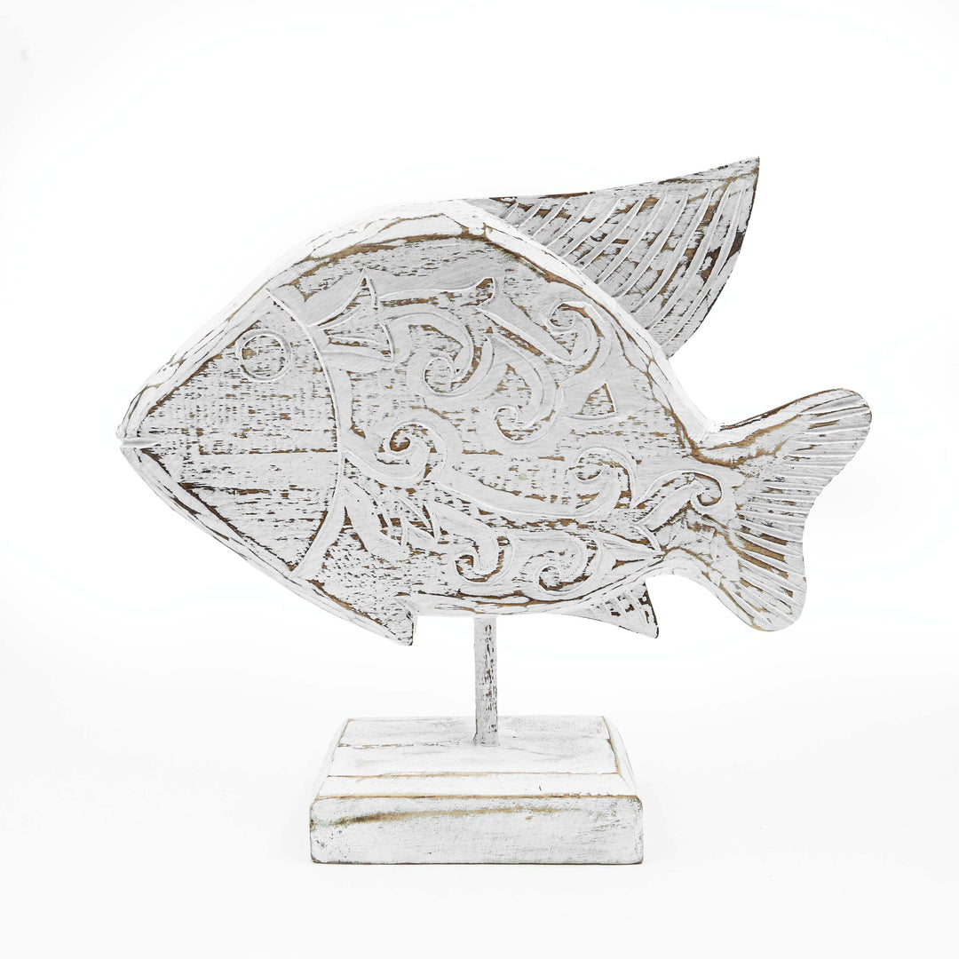 Albizia Wooden White Fish On Stand