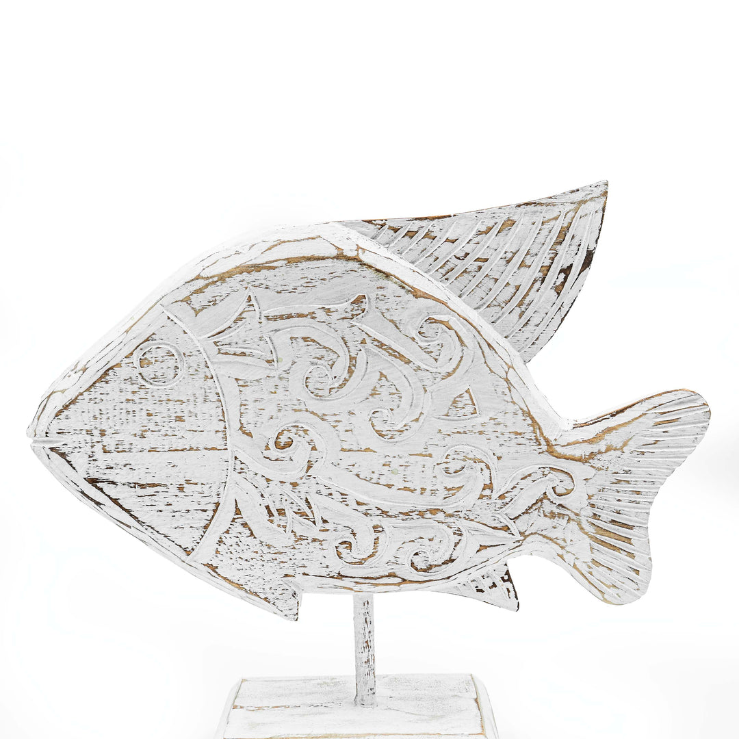 Albizia Wooden White Fish On Stand