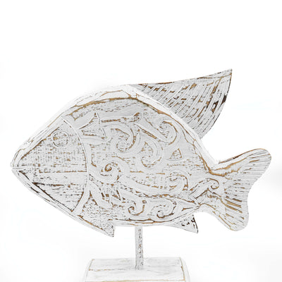 Albizia Wooden White Fish On Stand