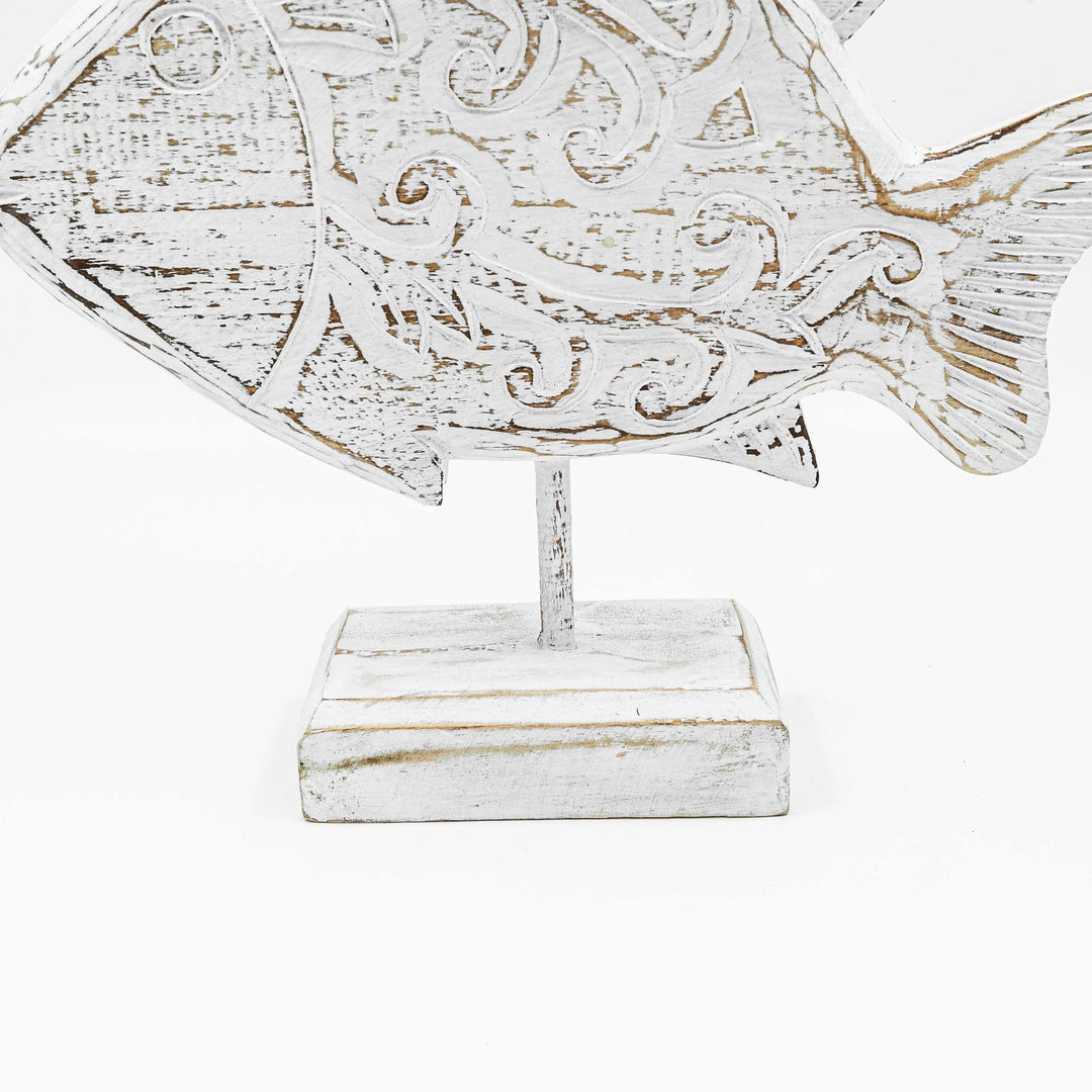 Albizia Wooden White Fish On Stand