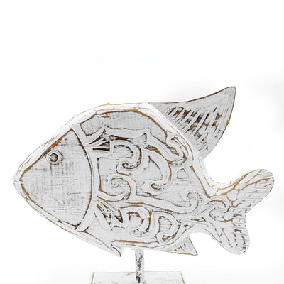 Albizia Wooden White Fish On Stand