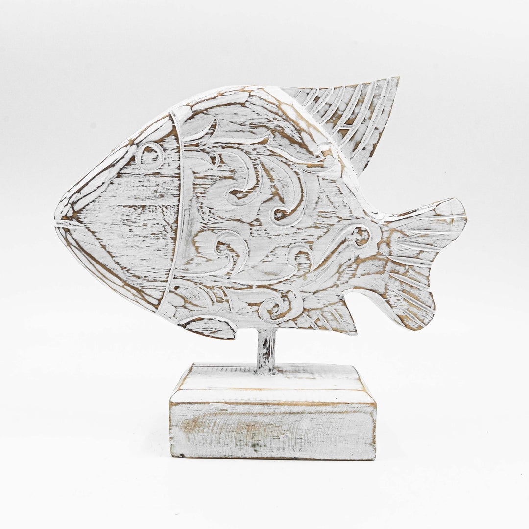 Albizia Wooden White Fish On Stand