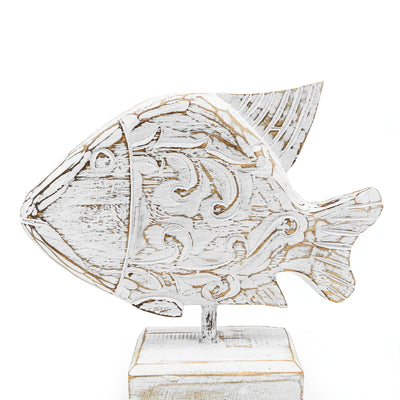 Albizia Wooden White Fish On Stand