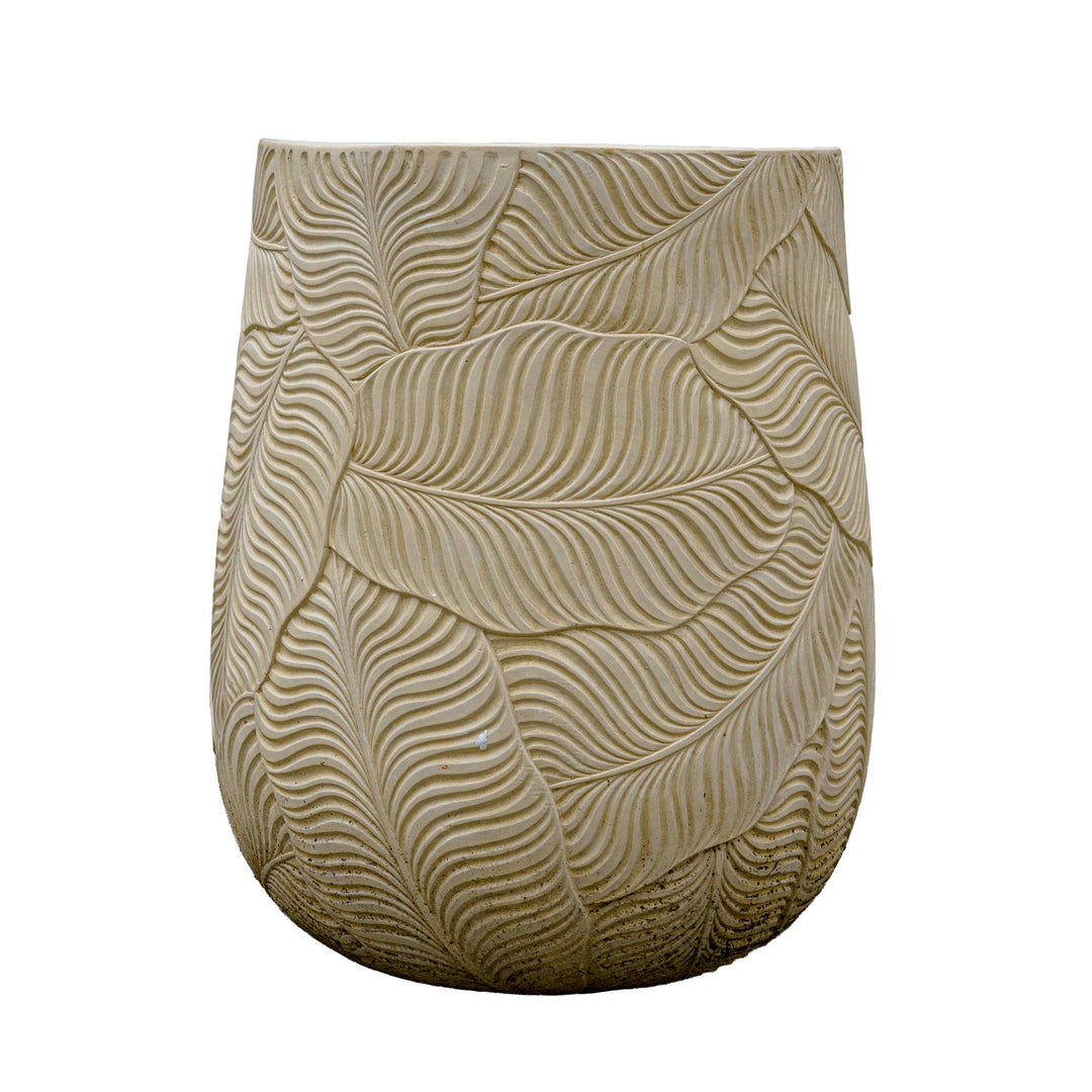 Leaf Imprint Beige Cement Planter