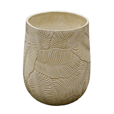 Leaf Imprint Beige Cement Planter