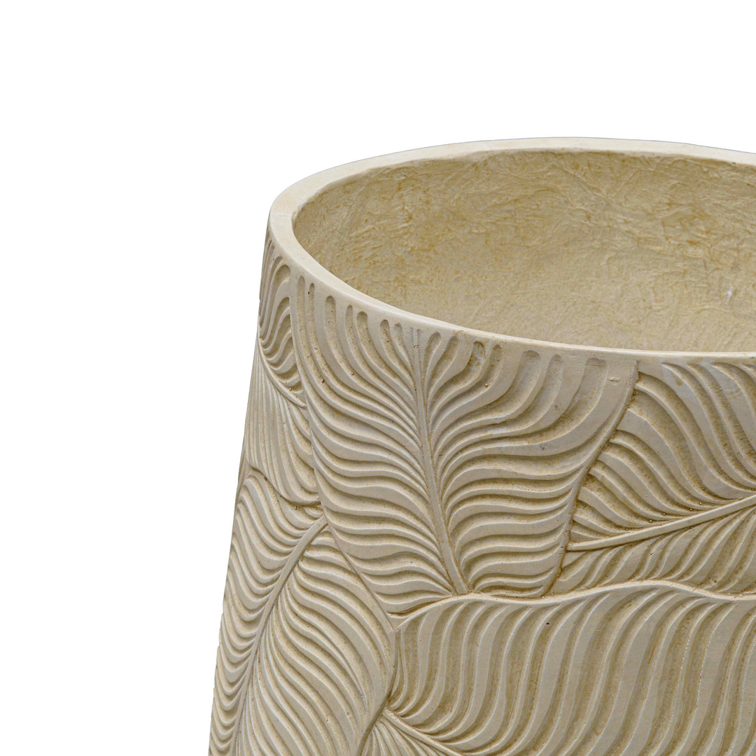 Leaf Imprint Beige Cement Planter