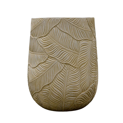 Leaf Imprint Beige Cement Planter
