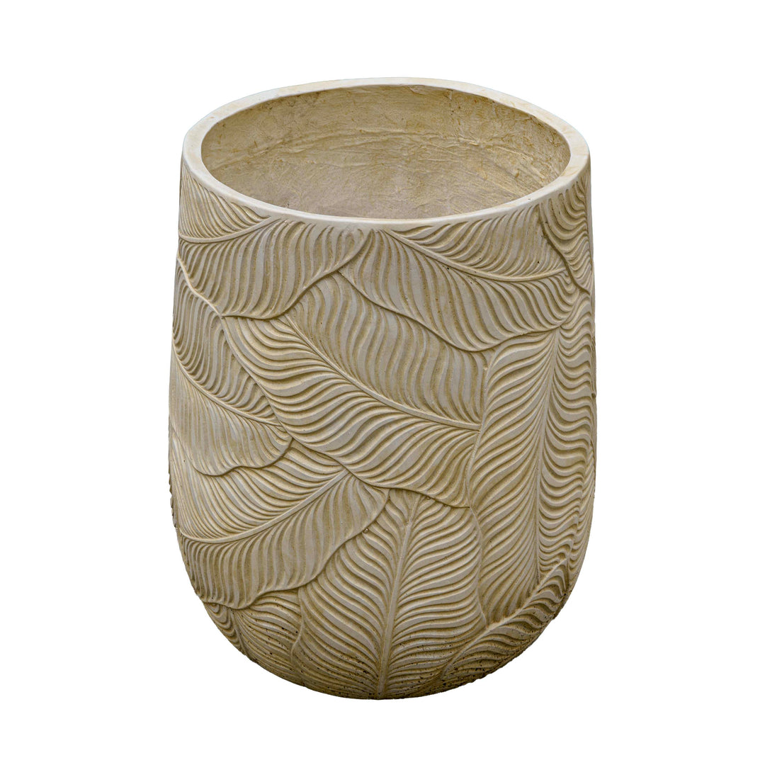 Leaf Imprint Beige Cement Planter