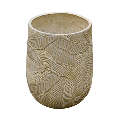 Leaf Imprint Beige Cement Planter