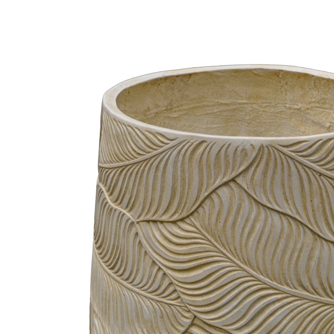 Leaf Imprint Beige Cement Planter