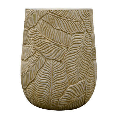 Leaf Imprint Beige Cement Planter