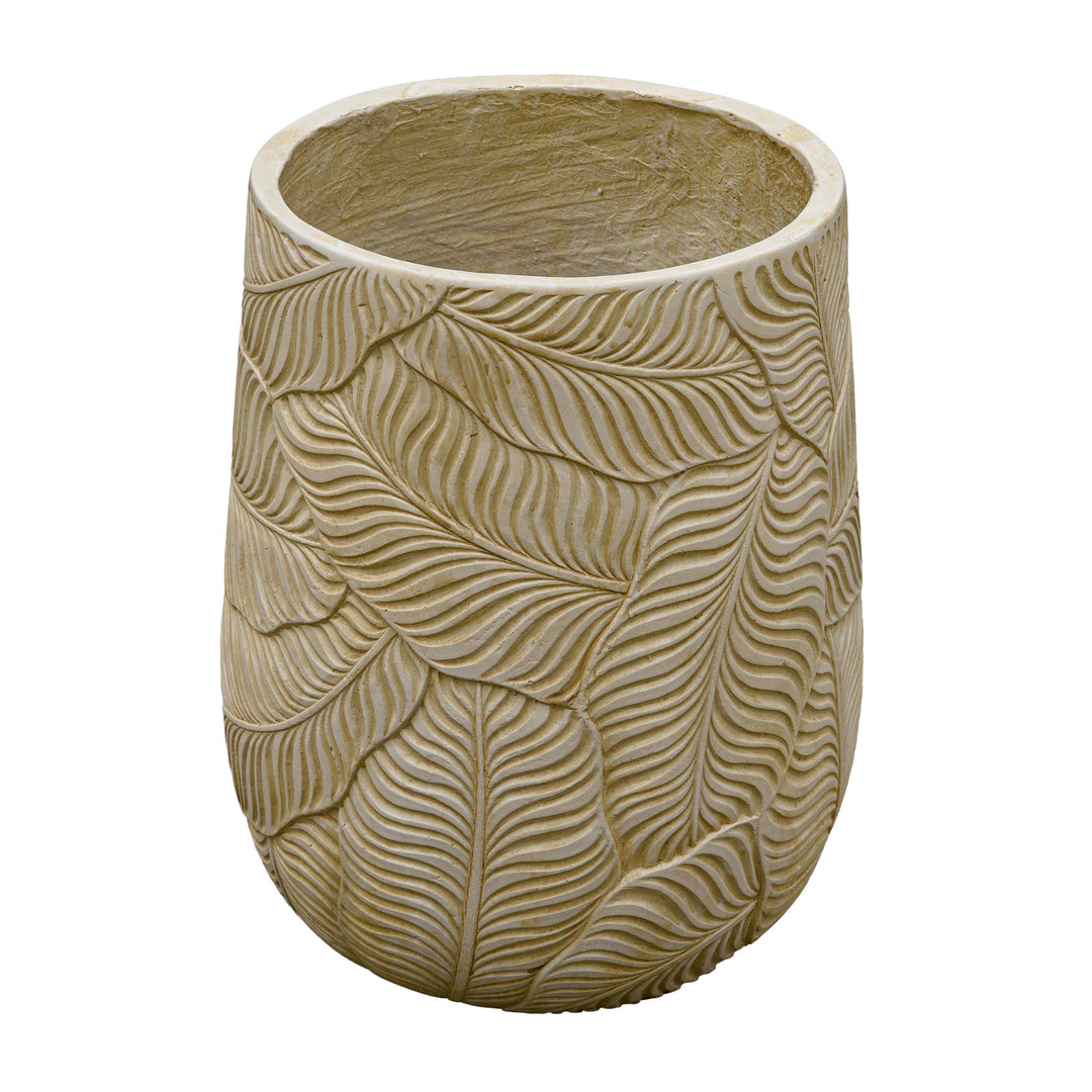 Leaf Imprint Beige Cement Planter