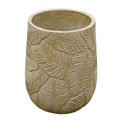 Leaf Imprint Beige Cement Planter